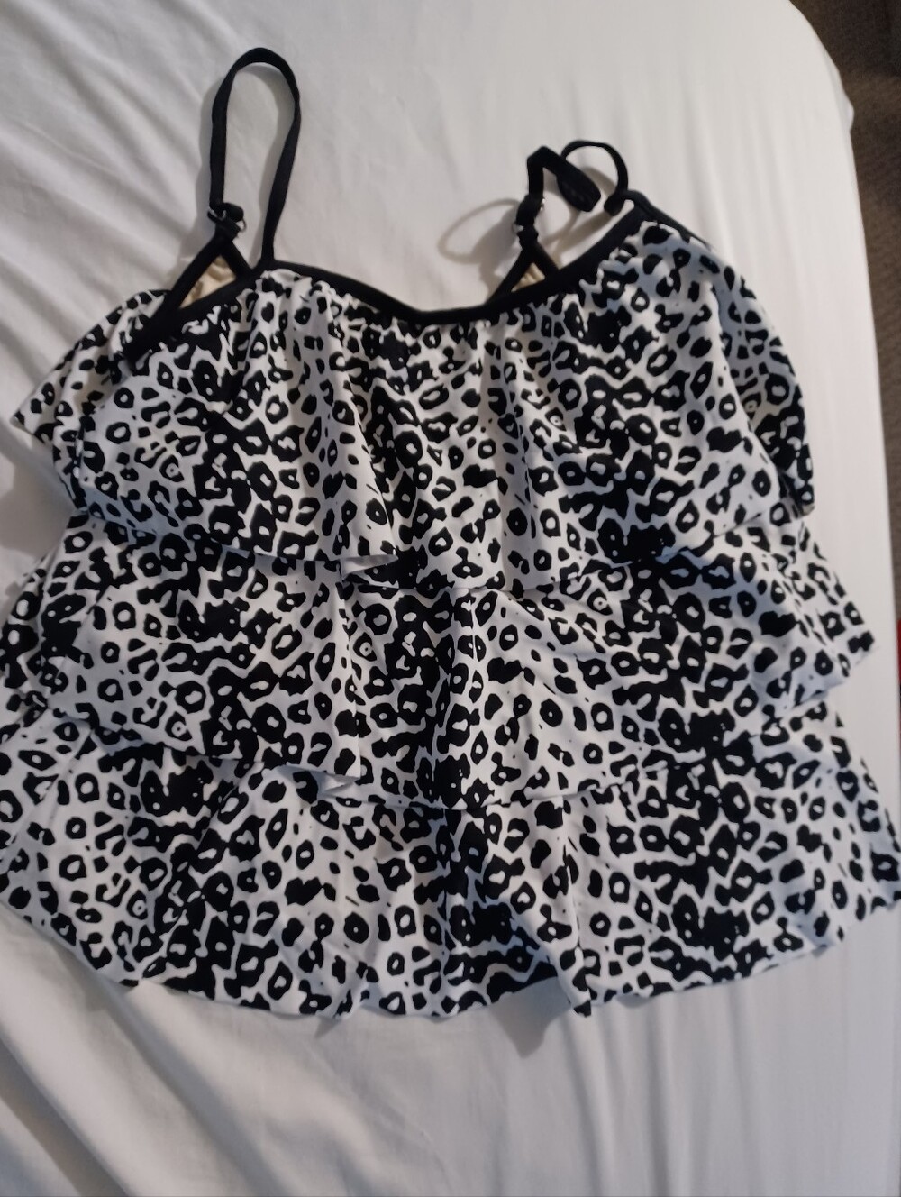 MAXINE OF HOLLYWOOD Sz 16 Black Tan Animal Print Tiered Tankini Top Swimsuit